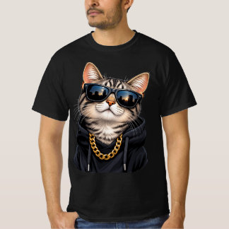 Cool Cat Sunglasses Gold Chain Funny Stylish Cat T T-Shirt