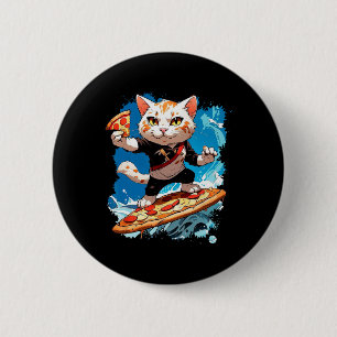Cool Cat Surfing On Pizza 2 Inch Round Button