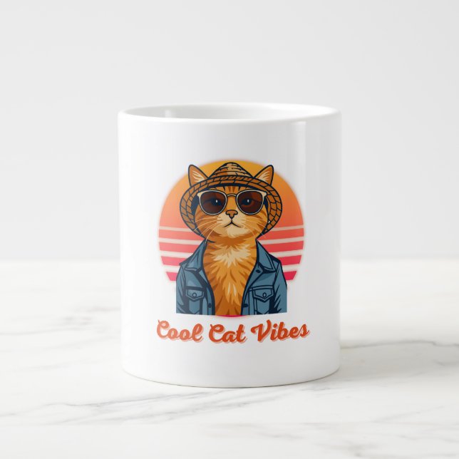 Cool Cat Vibes 🌴😎 Large Coffee Mug (Front)