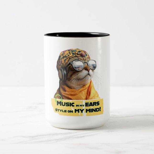 Cool Cat Vibes Two-Tone Coffee Mug (Center)