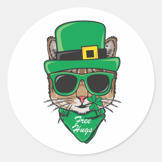 Cool cat wearing st patrick costume illustration classic round sticker (Front)