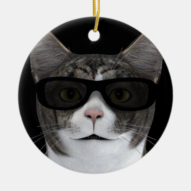 Cool Cat With Black Sunglasses Ceramic Ornament (Front)