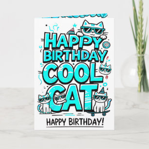 Cool Cat with Cyan Shades Birthday card