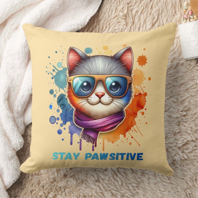 Cool Cat with Glasses Throw Pillow (Blanket)