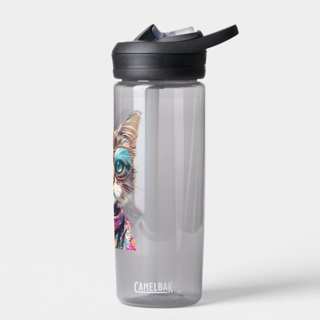 Cool Cat with Glasses Water Bottle (Left)