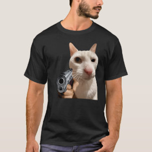 Cool  Cat With Gun Funny Meme  t-shirt