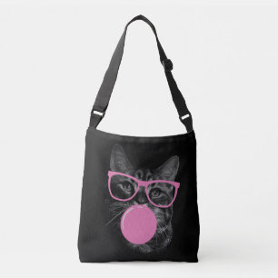 Cool Cat with Pink Glasses & Bubble Gum  Crossbody Bag