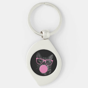 Cool Cat with Pink Glasses & Bubble Gum Keychain