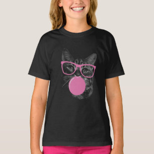 Cool Cat with Pink Glasses & Bubble Gum  T-Shirt