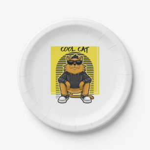 Cool cat with sunglasses and a sweater paper plate