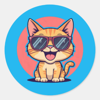 Cool Cat with Sunglasses – Cute Funny Kitty Design Classic Round Sticker
