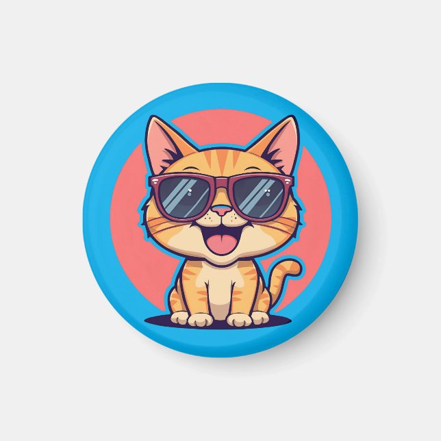 Cool Cat with Sunglasses – Cute Funny Kitty Design Magnet (Front)