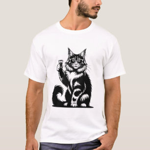 Cool Cat with Sunglasses & Drink Graphic Retro T-Shirt