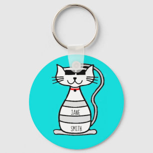 Cool Cat with sunglasses personalised name Keychain