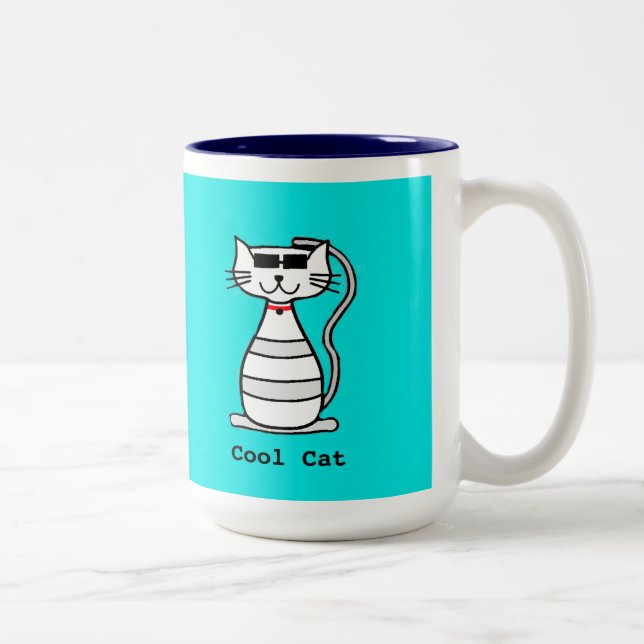Cool Cat with sunglasses Two-Tone Coffee Mug (Right)