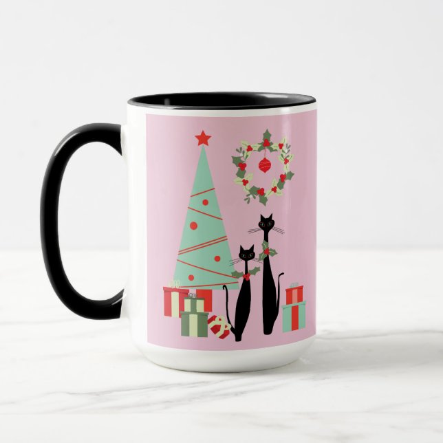 Cool Cats Christmas Mid Century Modern Mug (Left)