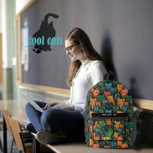 Cool Cats Colourful Cartoon Cat Printed Backpack
