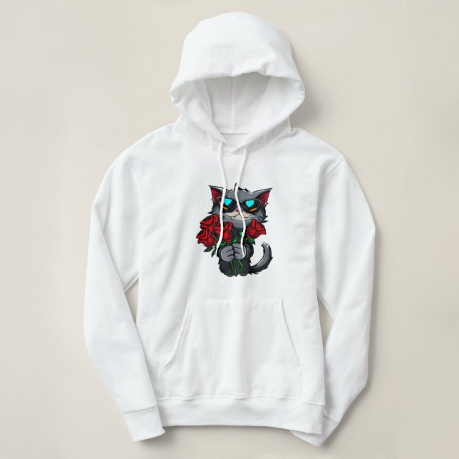 Cool Cats Holding Red Roses Flowers Love  Hoodie (Design Front)