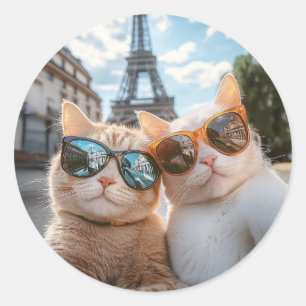 Cool Cats in Paris Classic Round Sticker