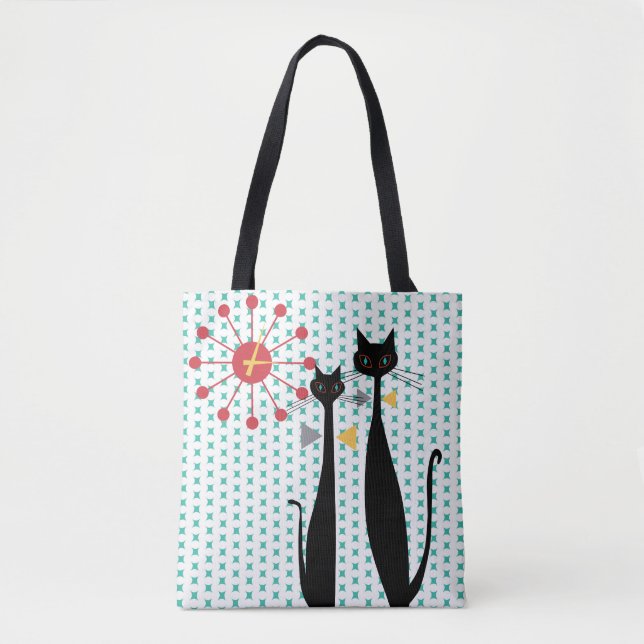 Cool Cats Mid Century Modern Atomic Era MCM Tote Bag (Front)