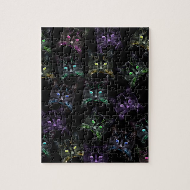 Cool Cats on Black! Multi-coloured Cats Jigsaw Puzzle (Vertical)