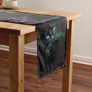 Cool Cats on Black! Multi-coloured Cats Short Table Runner