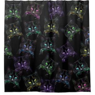Cool Cats on Black! Multi-Coloured Funky Cats.
