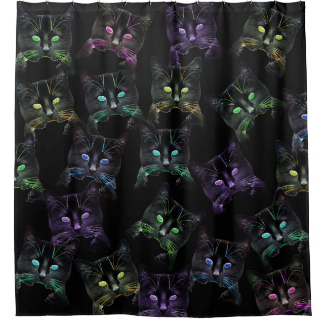 Cool Cats on Black! Multi-Coloured Funky Cats. (Front)
