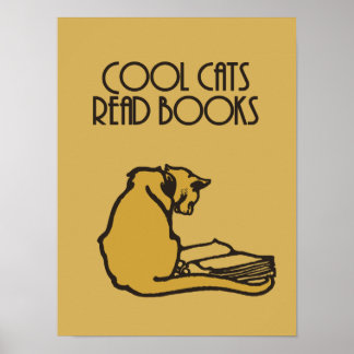 Cool cats read books retro style poster