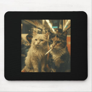 Cool cats smoking on subway vintage aesthetic mouse pad