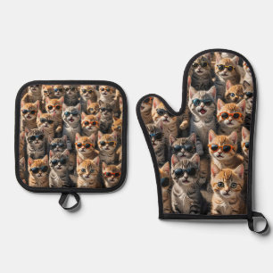 Cool Cats Wearing Sunglasses Oven Mitt & Pot Holder Set