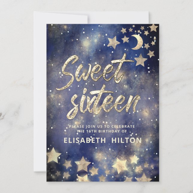 Cool Celestial moon and stars sweet sixteen Invitation (Front)