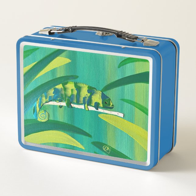 Cool Chameleon Art on Metal Lunch Boxes (Back)