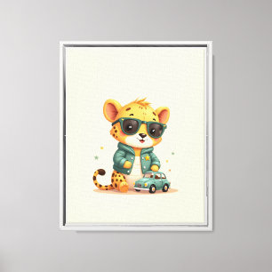 Cool Cheetah Car Framed Canvas Kids Wall Art