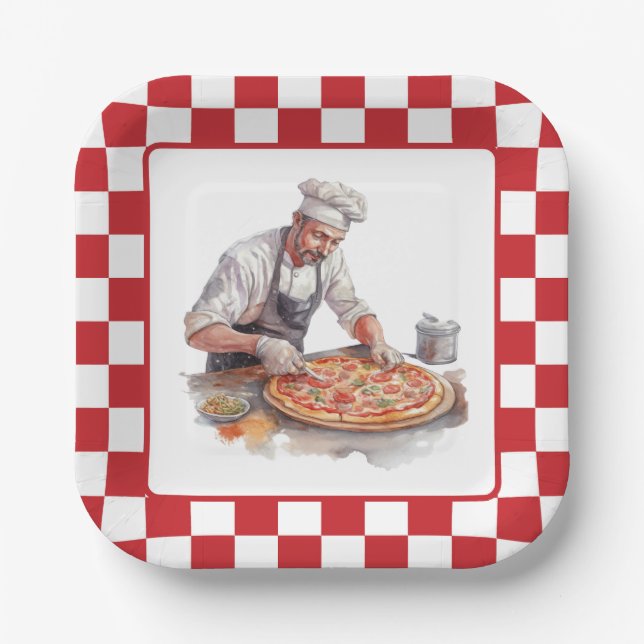 Cool chef pizza party  paper plate (Front)