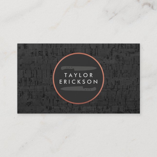 Cool Chef Rustic Copper Knife Logo Corkboard Business Card (Front)