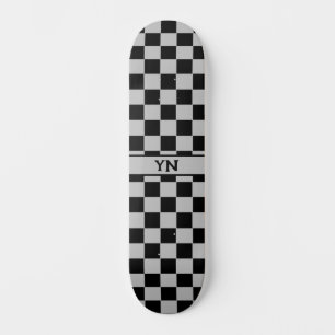 Cool Chequered Black and Grey Name Initials  Skateboard