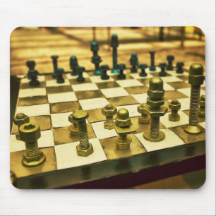 Cool Chess Board with Nuts and Bolts Mouse Pad