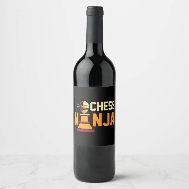 Cool Chess Ninja  Chess Lovers Gift Wine Label (Front)