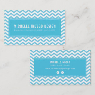 COOL CHEVRON PATTERN preppy modern aqua blue Business Card