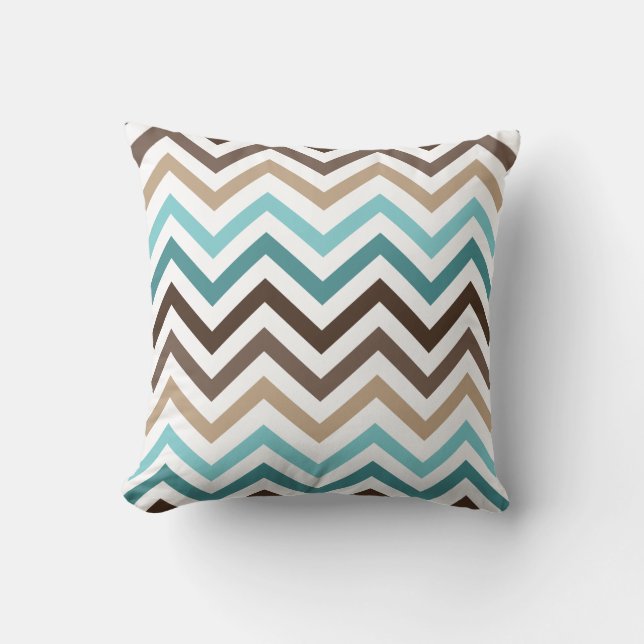 Cool Chevron Pattern Zig Zag Blue Brown Throw Pillow (Front)
