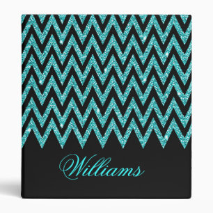 Cool chevron zigzag peacock blue  faux glitter binder