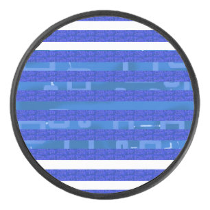 Cool Chic Blue Geometric Stripes Hockey Puck