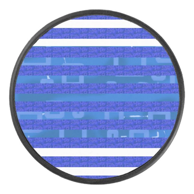 Cool Chic Blue Geometric Stripes  Hockey Puck (Front)
