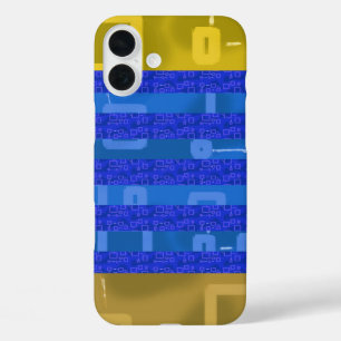Cool Chic Blue Gold Geometric Stripes iPhone 16 Plus Case
