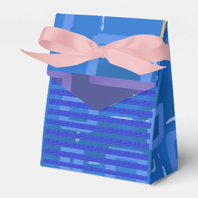 Cool Chic Blue Gold Pink Geometric Stripes  Favor Box (Front Side)
