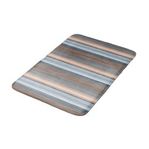 Cool Chic Brown Slate Blue Grey Stripes Art Bath Mat