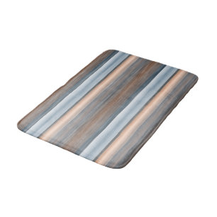Cool Chic Brown Slate Blue Grey Stripes Art Bath Mat