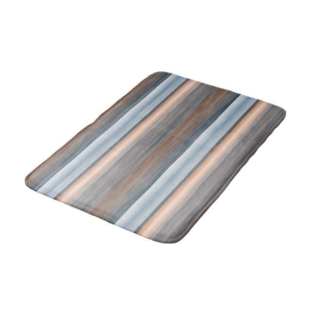 Cool Chic Brown Slate Blue Grey Stripes Art Bath Mat (Angled)