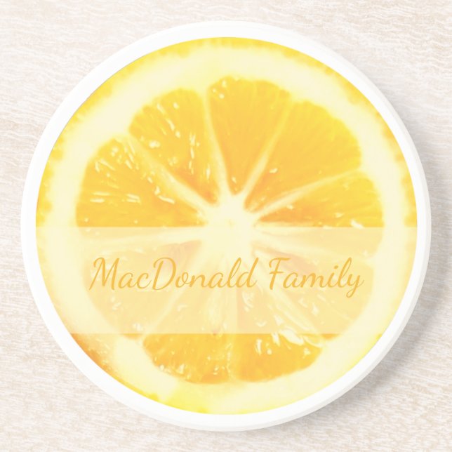 COOL CHIC CUSTOM CRISP CITRUS FRUIT SUNNY LEMON  COASTER (Front)